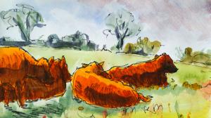 The Sunday Art Show - En Plein air watercolour cows and landscape painting